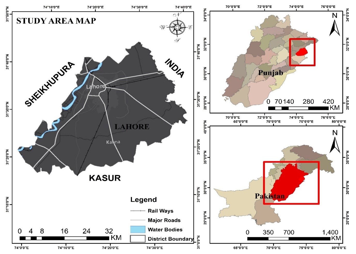 Geospatial assessment of land use/land cover change and land surface temperature dynamics using multi-index analysis and CA-Markov modeling from 1990-2022 in Lahore, Pakistan